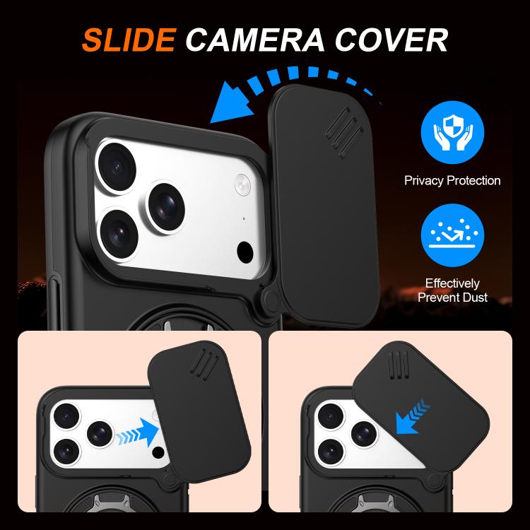 Camera Sliding Shield Magnetic Rotation Holder Phone Case, For iPhone 17 Pro Max, For iPhone 17 Pro, For iPhone 17, For iPhone Air, For iPhone 16 Pro Max, For iPhone 16 Pro