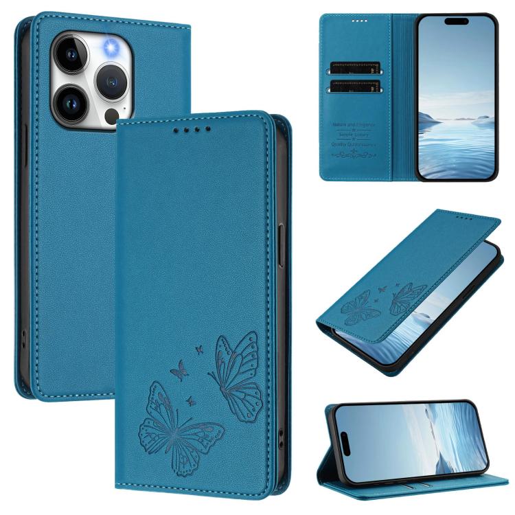 Strong Magnetic Dual Butterfly RFID Vegan Leather Phone Case, For iPhone 16, For iPhone 15 Pro Max, For iPhone 15 Pro, For iPhone 15 Plus