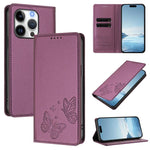 Strong Magnetic Dual Butterfly RFID Vegan Leather Phone Case, For iPhone Air, For iPhone 16 Pro Max, For iPhone 16 Pro, For iPhone 16 Plus