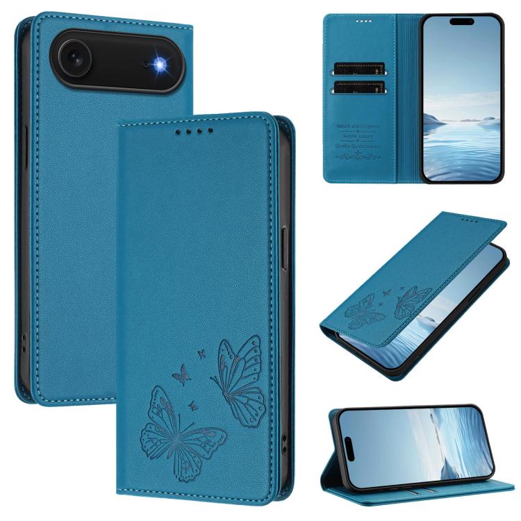 Strong Magnetic Dual Butterfly RFID Vegan Leather Phone Case, For iPhone Air, For iPhone 16 Pro Max, For iPhone 16 Pro, For iPhone 16 Plus