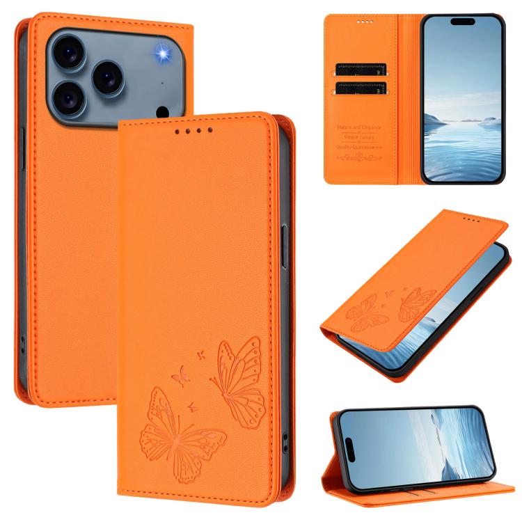 Strong Magnetic Dual Butterfly RFID Vegan Leather Phone Case, For iPhone 17e / 16e, For iPhone 17 Pro Max, For iPhone 17 Pro, For iPhone 17