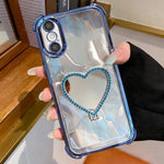Heart-shaped Mirror Electroplated TPU + Acrylic Phone Case with Holder, For iPhone XR, For iPhone XS Max