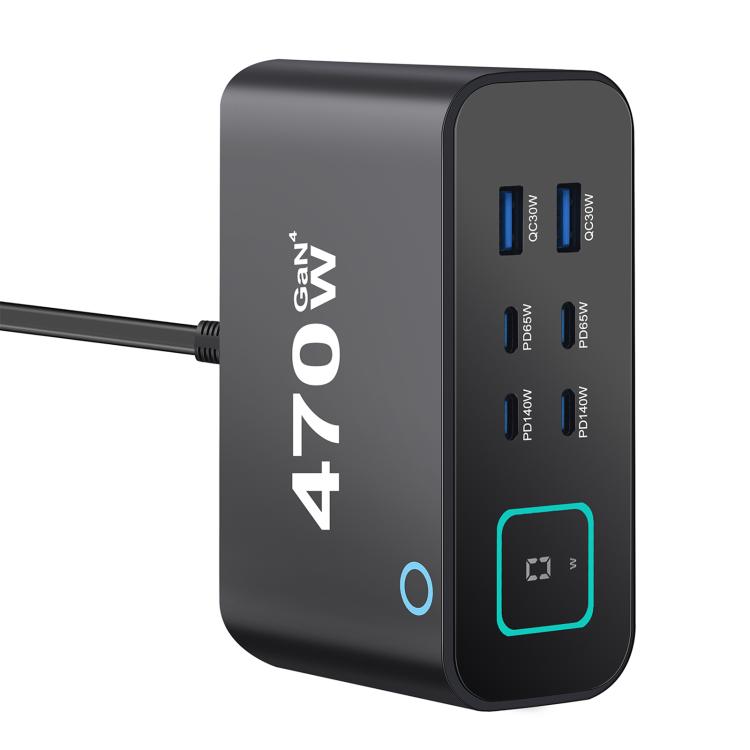 YMX-615-LCD470W 4xType-C and 2xUSB 470W GaN Multi-Function Charger, AU Plug, EU Plug, UK Plug, US Plug