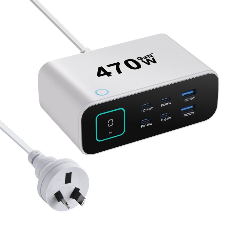 YMX-615-LCD470W 4xType-C and 2xUSB 470W GaN Multi-Function Charger, AU Plug, EU Plug, UK Plug, US Plug