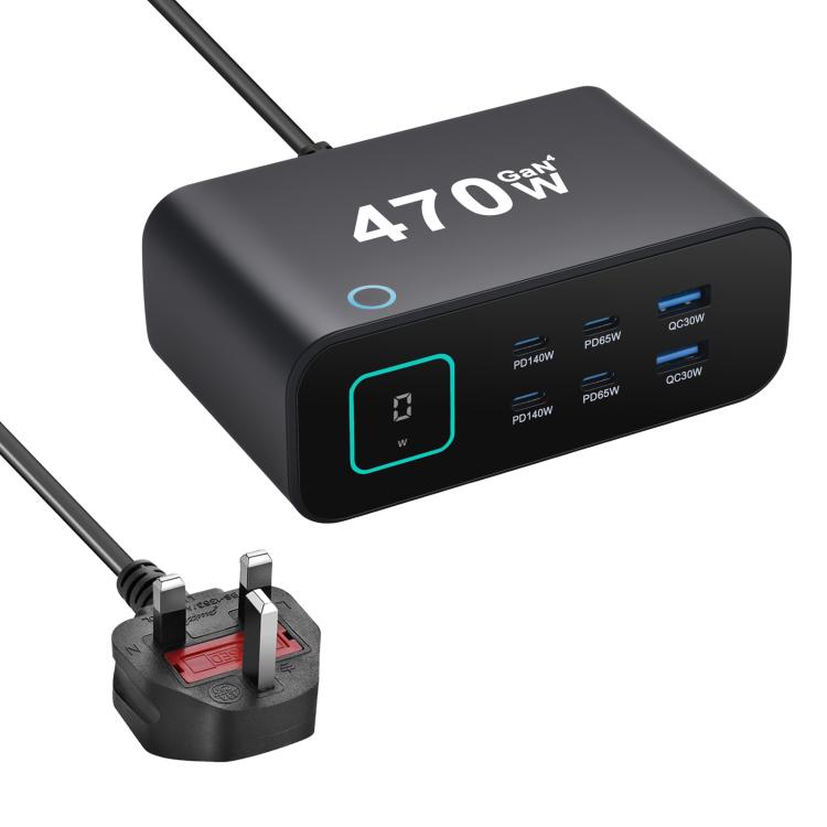YMX-615-LCD470W 4xType-C and 2xUSB 470W GaN Multi-Function Charger, AU Plug, EU Plug, UK Plug, US Plug