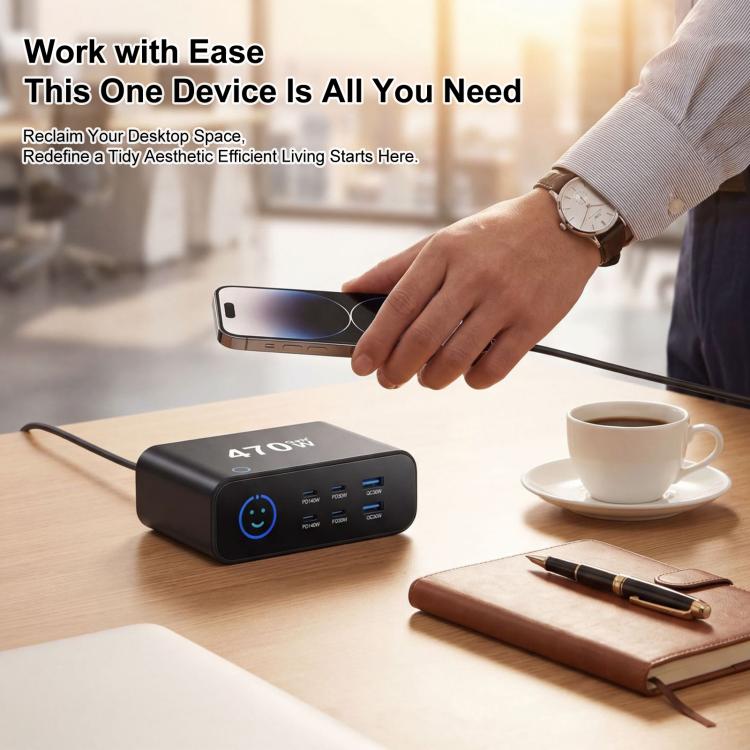 YMX-615-LCD470W 4xType-C and 2xUSB 470W GaN Multi-Function Charger, AU Plug, EU Plug, UK Plug, US Plug