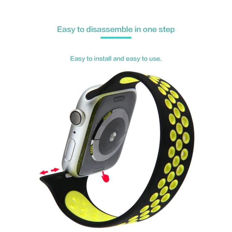 Elastic Silicone Watchband For Apple Watch Series 6 & SE & 5 & 4 40mm / 3 & 2 & 1 38mm, 135mm (Black Yellow), 135mm (Black Grey), 150mm (Red Black)