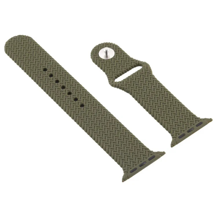 Woven Pattern Silicone Snap Watchband For Apple Watch Series 6 & SE & 5 & 4 44mm / 3 & 2 & 1 42mm, For Apple Watch Ultra 49mm / Series 8&7 45mm / SE 2&6&SE&5&4 44mm / 3&2&1 42mm, For Apple Watch Series 7 45mm / 6 & SE & 5 & 4 44mm / 3 & 2 & 1 42mm