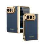 Electroplated PC Fold Shockproof Vegan Leather Phone Case, For iPhone Duo