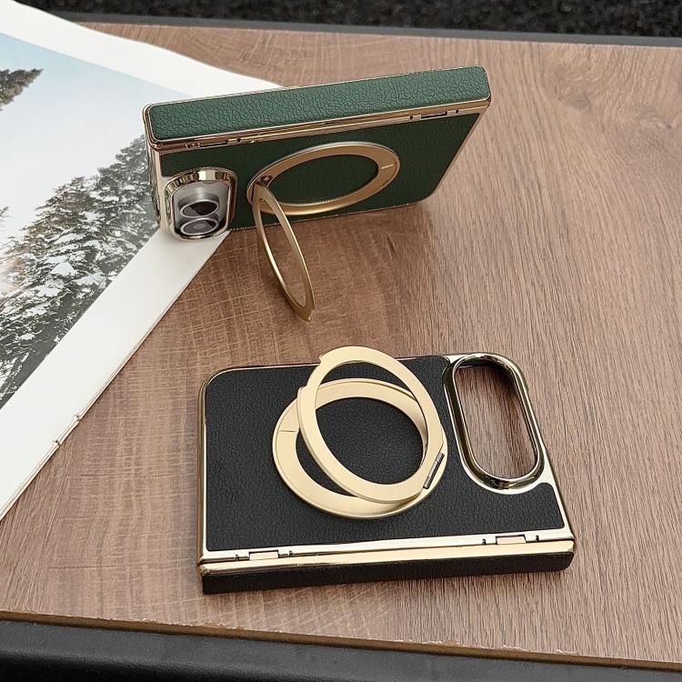 Litchi Texture Electroplated Rotating Bracket Magnetic Phone Case, For iPhone Duo