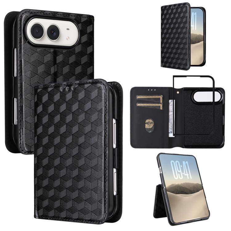 Cubic Grid Texture Flip Leather Phone Case, For iPhone Duo