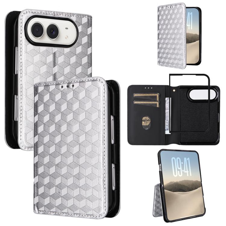 Cubic Grid Texture Flip Leather Phone Case, For iPhone Duo