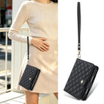 Rhombic Texture Crossbody Multifunctional Leather Phone Case, For iPhone Duo