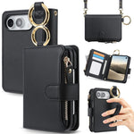 Crossbody Ring Multifunctional Wallet Fold Leather Phone Case, For iPhone Duo