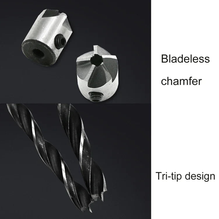 4 in 1 Woodworking Countersink Chamfer Three-Pointed High-Speed Steel Drill Bits Set, 3-6mm, 4 PCS/Set