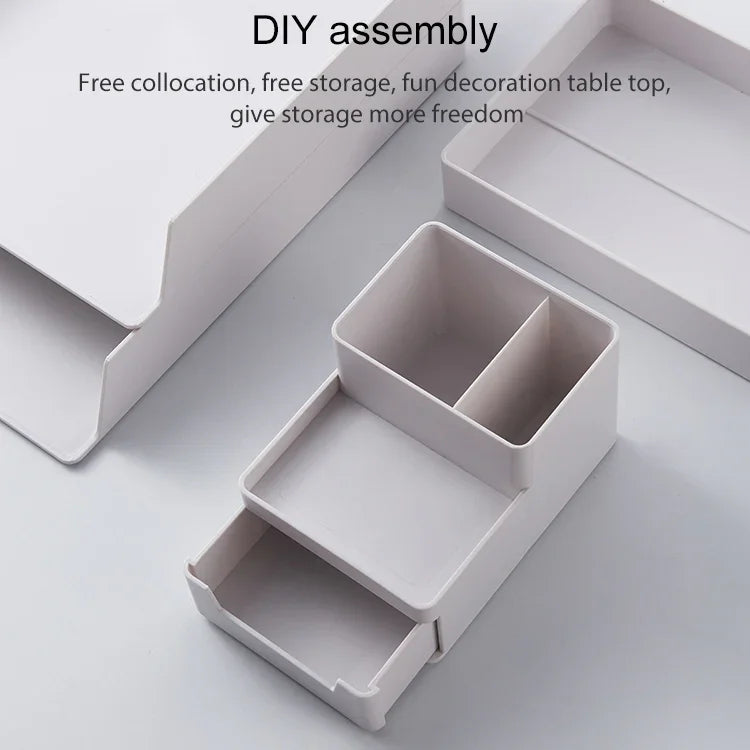 Desk-top Removable Pen Holder Stationery Box Assembly File Storage Box, 0115-2 (Blue Green), 0115-2 (Grey White)