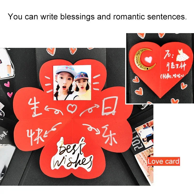 Heart Shape DIY Handmade Photo Album Surprise Explosion Bouncing Gift Box, DIY Album