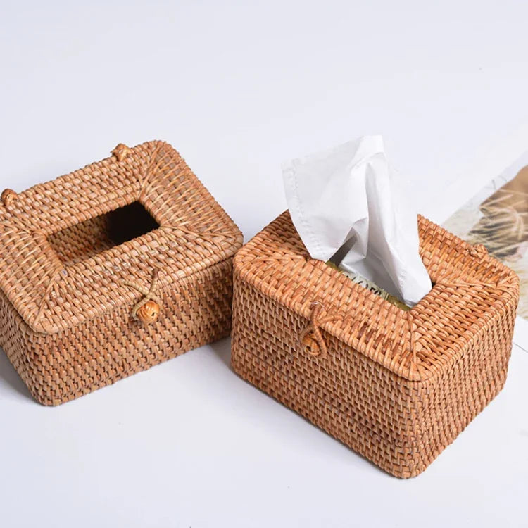 ZJH01 Mini Restaurant Desktop Rattan Braided Tissue Storage Box Case, Mini