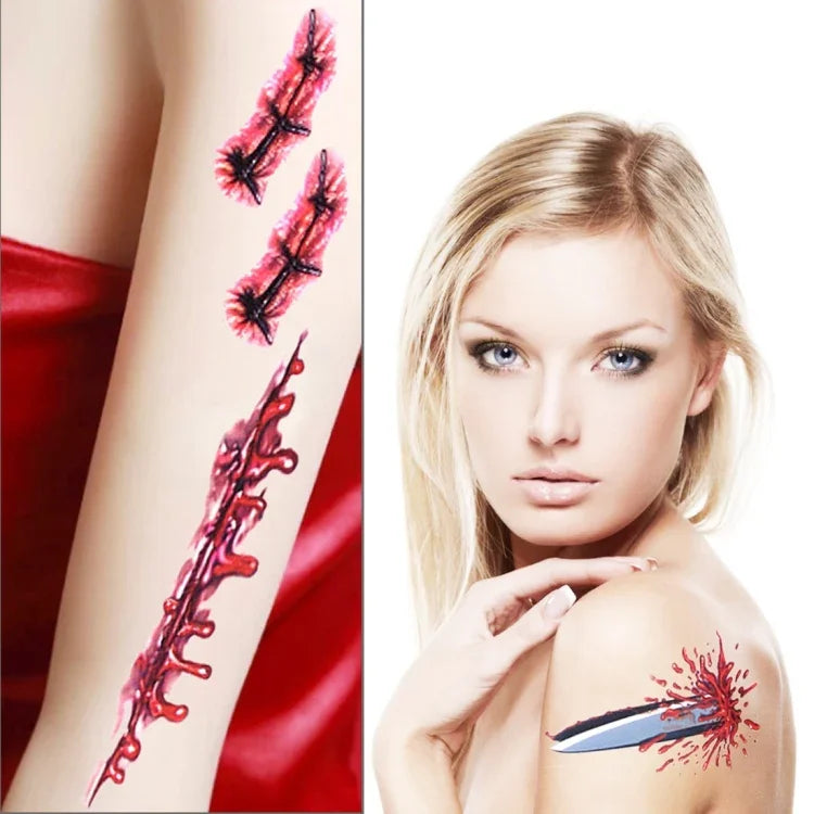 S-045 Halloween Terror Wound Realistic Blood Injury Scar Temporary Tattoo Sticker, S-045/20pcs