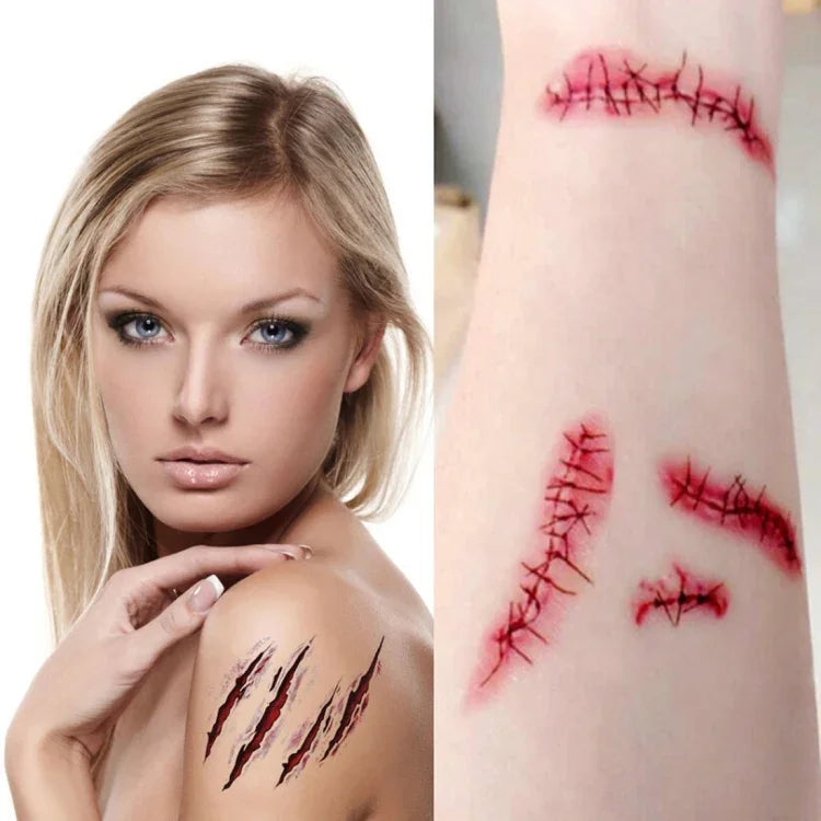 20pcs S-263 Halloween Terror Realistic Wound Injury Scar Temporary Tattoo Sticker, S-263/20pcs