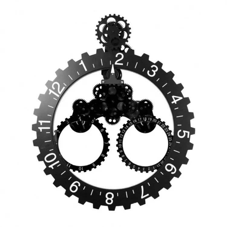 Home Simple European Style Triangular Mechanical Gears Wall Clock, Black