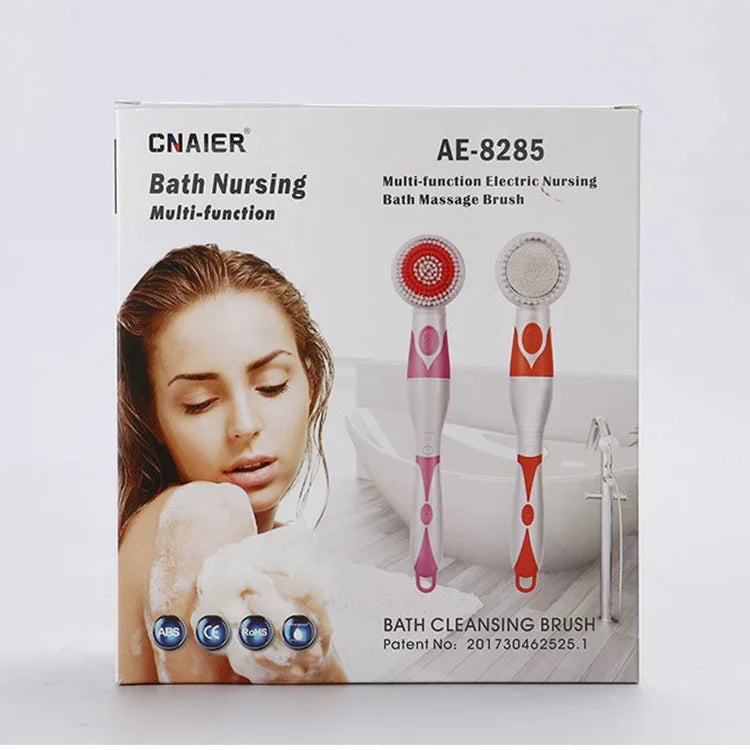 Multi-function Electric Waterproof Bath Cleansing Brush Long-handled Massage Brush, with 4 Brush Heads