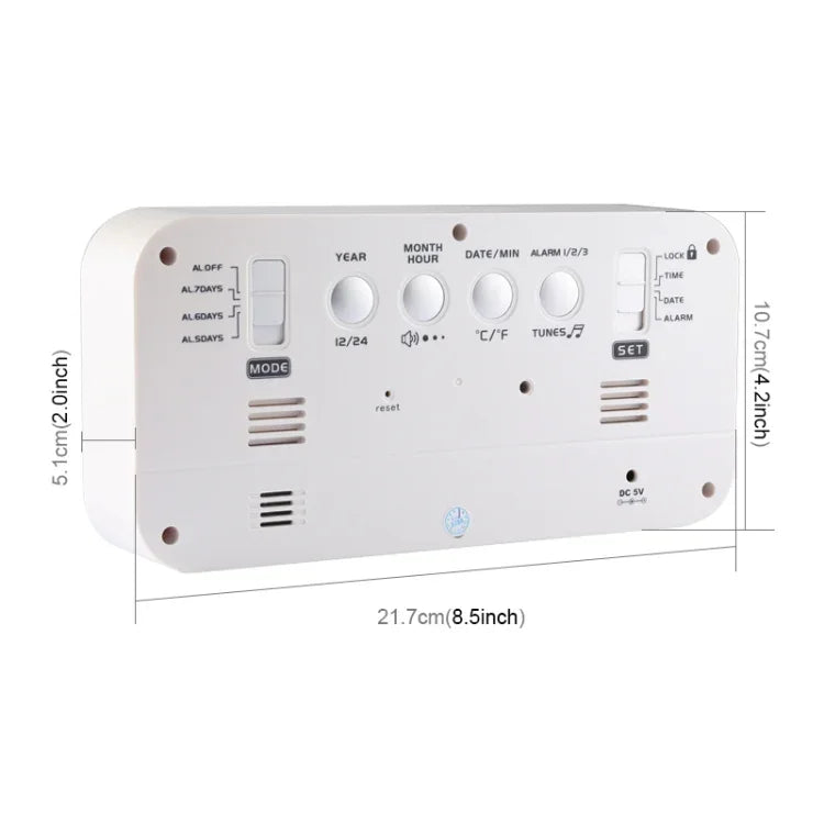 Multi-functional Large Screen LED Digital Music Alarm Clock with Time / Week / Temperature / Calendar Display & Remote Control, DC 5V, Music Alarm Clock