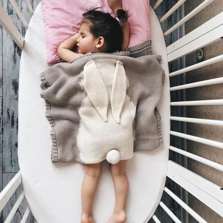 Rabbit Pattern Stereoscopic Ears Baby Knitted Blanket, Rabbit Pattern