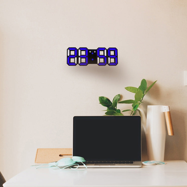 Multi-Function Large 3D LED Digital Wall Alarm Clock with Snooze Function, 12/24 Hours Display for Home, Kitchen, Office, DC 5V, CE Certificated, Black Body Blue Characters, Black Body White Characters