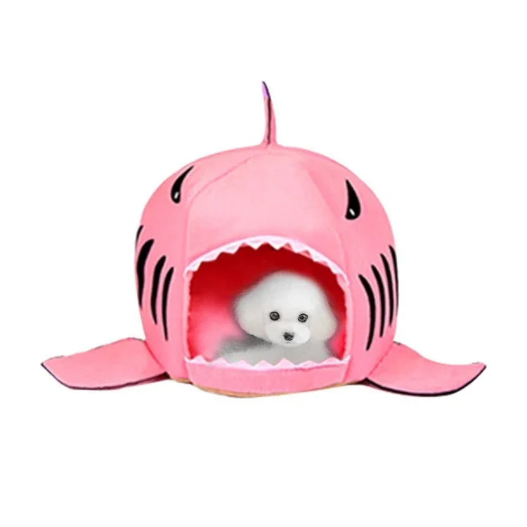 室内用ペット犬子犬猫用暖かいハウスシャークスペット用寝床巣、Mサイズ：50x50x48cm