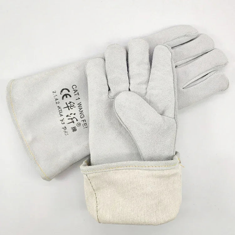 246# Wear-Resistant Full Two-layer Leather Insulation Gloves High Temperature Welding Welder Gloves Leather Work Protection, Size: 34*16cm, 246#