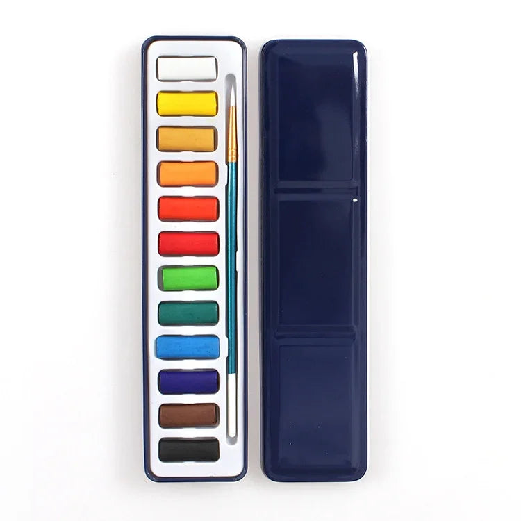12 Colors Portable Iron Box Solid Watercolor Paints Set for Artist School Student Outdoor Water Color Sketch Painting Stationery, 12 Colors
