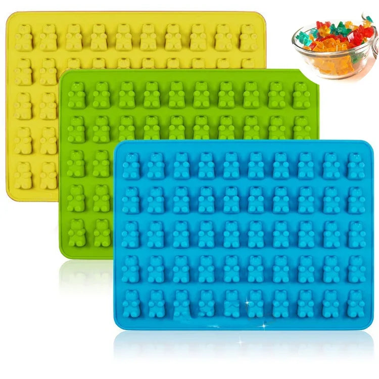 2 PCS 50 Holes Small Bear Chocolate Tray Silicone Mold Cookie Mold Candy Mold, Random Color Delivery, Size: 19*13.7*1cm, 50-Grid