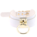 European and American Harajuku PU Leather Gold Single Ring Collar Wide Street-Snap Nightclub O-shaped Choker Necklace, Gold Ring