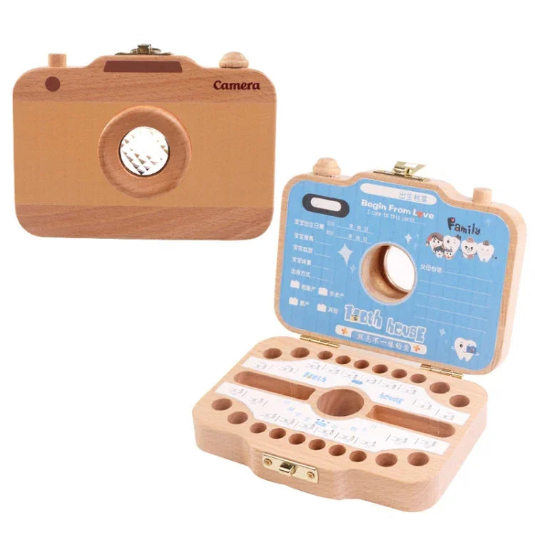 Creative Wooden Children Camera Deciduous Tooth Preservation Box Baby Teeth Tooth House Storage Box, HC2455A, HC2455B, HC2455C, HC2455D