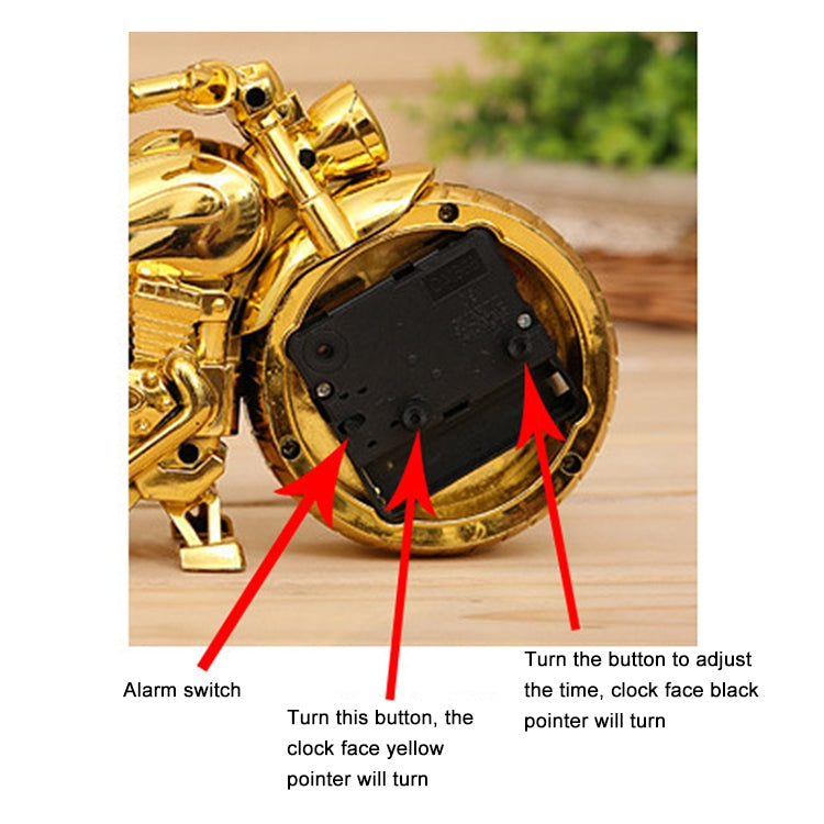 Cartoon Motorcycle Alarm Clock Bedroom Plastic Pointer Alarm Clock, Size: 23*13*6cm, Gold, Red, Black, Gold, Black, Gold