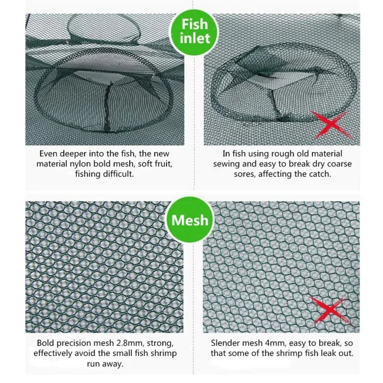 10 Holes Automatic Foldable Fishing Net Nylon Shrimp Crab Minnow Trap Fish Cast Net Fishing Tackle, 10 Holes