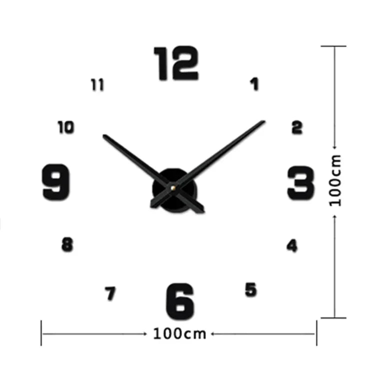 Bedroom Home Decoration Mirrored Number Frameless Large 3D DIY Wall Sticker Mute Clock, Size: 100*100cm, 3M005 (Black), 3M005 (Gold), 3M005 (Silver)
