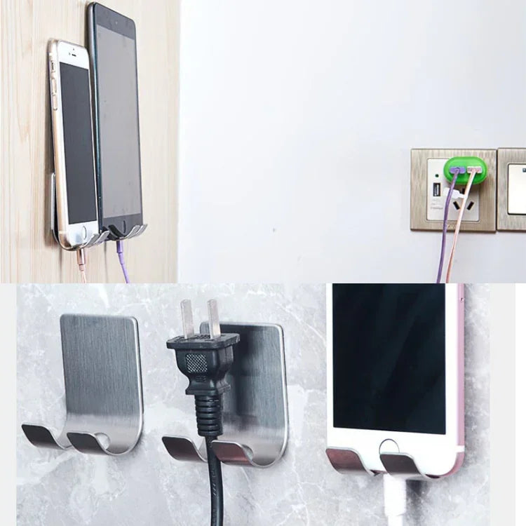 Stainless Steel Plug Power Cord Hook Bathroom Non-perforated Storage Rack, Size: 61x45mm, Stainless Steel Plug Power Cord Hook