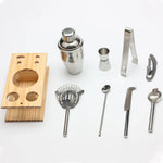9 in 1 Stainless Steel Cocktail Shaker Tools Set with Wooden Mount, Capacity: 350ml, 350ml