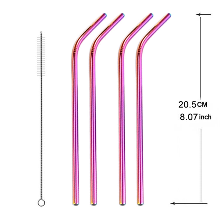 5pcs Reusable Stainless Steel Bent Drinking Straw + Cleaner Brush Set Kit,  215*8mm, 215*8mm (Bent)