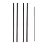 5pcs Reusable Stainless Steel Straight Drinking Straw + Cleaner Brush Set Kit,  266*6mm, 266*6mm (Straight)