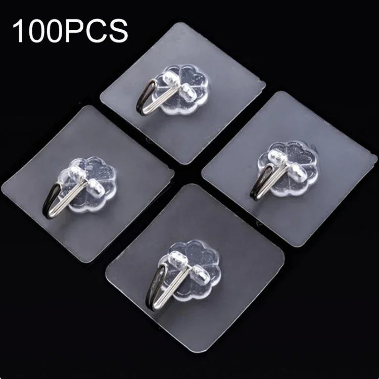 100 PCS Kitchen Bathroom Wall Hanging Transparent Non-marking Glue Hook, Non-marking Glue Hook