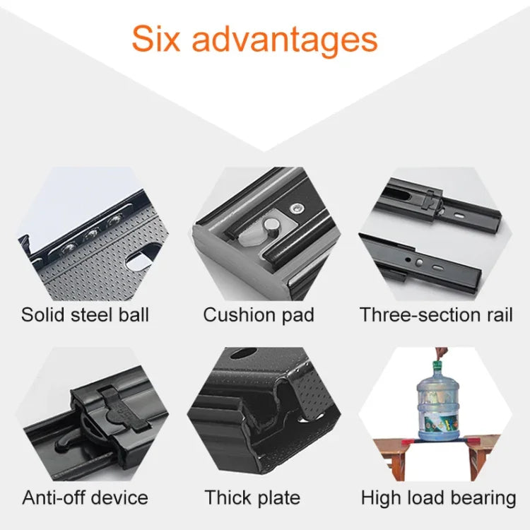 14 inches 3-section Mute Stainless Steel Sliding Drawer Slides Ball Slide Rail Length: 35cm, 14 inches