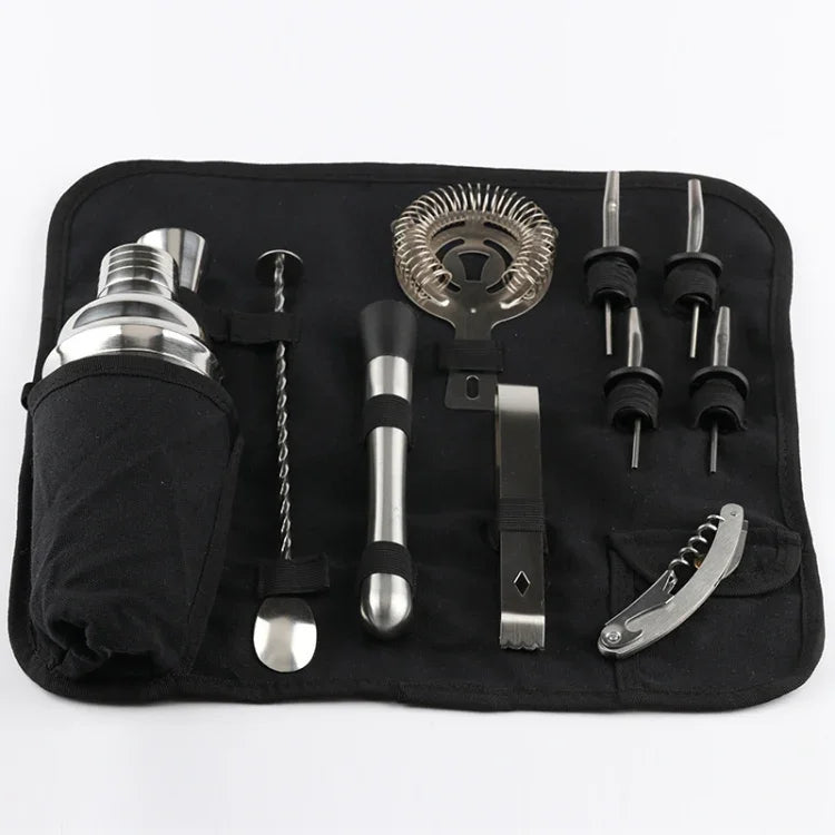 12 in 1 Stainless Steel Wine Cocktail Shaker Tools Set with Cloth Bag, Boston 800600M, Boston 800600M