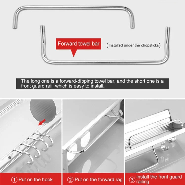 50cm 2 Cups 8 Hooks Multi-function Kitchen Punching Wall-mounted Plastic Edge Condiment Storage Rack, 50cm Punching Plastic Edge