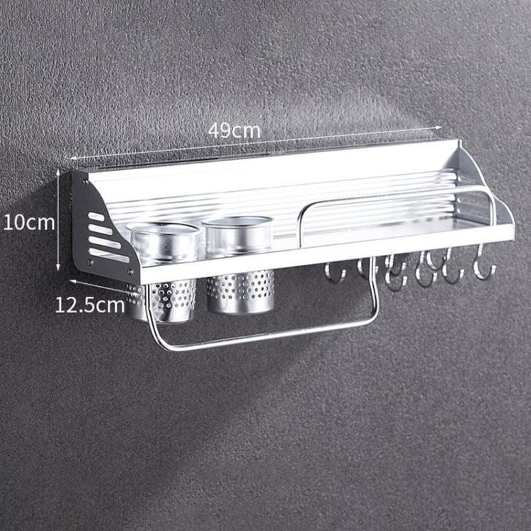50cm 2 Cups 8 Hooks Multi-function Kitchen Punching-free Wall-mounted Plastic Edge Condiment Holder Storage Rack, 50cm Punching-free Plastic Edge
