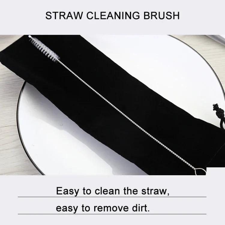 8pcs Reusable Silicone Tips Stainless Steel Drinking Straws + 2pcs Cleaner Brushes Set Kit with Cashmere Bag,  215*6mm, 215*6mm