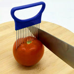 Stainless Steel Vegetable Onion Cutter Holder Meat Needle Kitchen Tools, Blue, White, Green