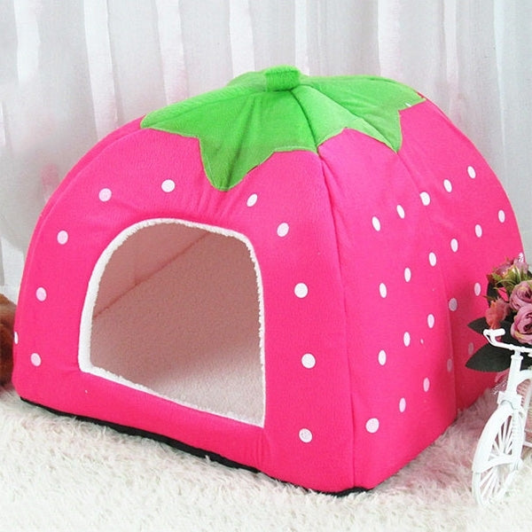 Strawberry Shaped Foldable Short Plush Pet House Nest, Size: M, Purple, Size M, Red, Size M, Pink, Size M, Blue, Size M